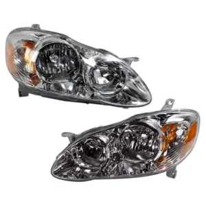 Replacement Driver and Passenger Side Headlights, with Bulbs, Halogen, USA Built Vehicle, Chrome Interior, without turn signal light Bulbs